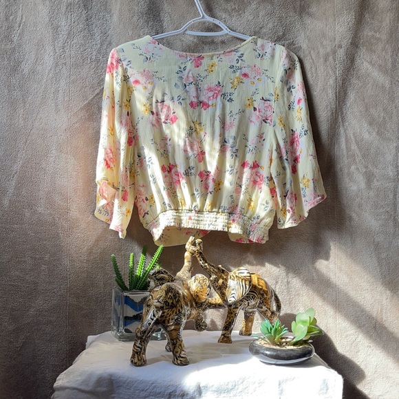 Yellow w/ floral print, tie in front, super cute! - Picture 2 of 4